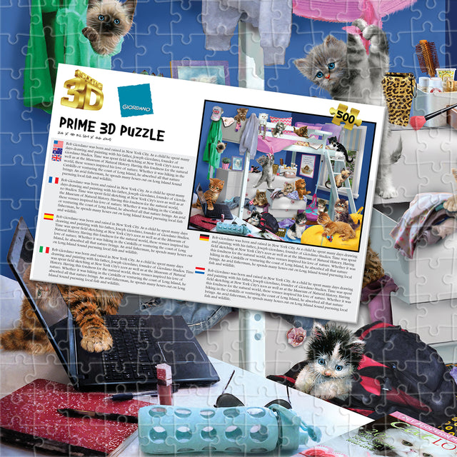 Messy Bedroom Kittens Giordano 3D Jigsaw Puzzle 10459 500 Piece 24"x18"