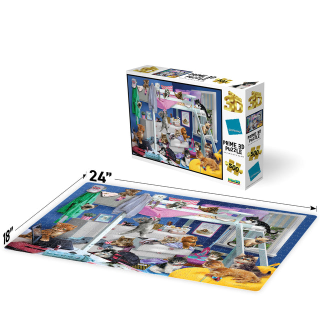 Messy Bedroom Kittens Giordano 3D Jigsaw Puzzle 10459 500 Piece 24"x18"