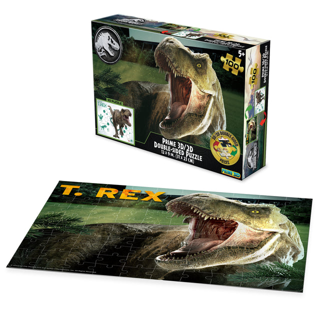 Jurassic World TRex Double Sided 3D/2D Jigsaw Puzzle 20586 100pc 12x9"