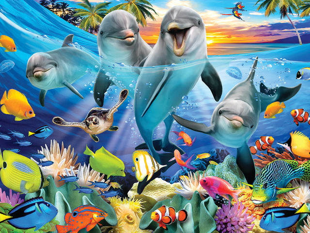 Puzzlr Playful Dolphins Howard Robinson 3D Jigsaw Puzzle 10363 500pc 24x18"