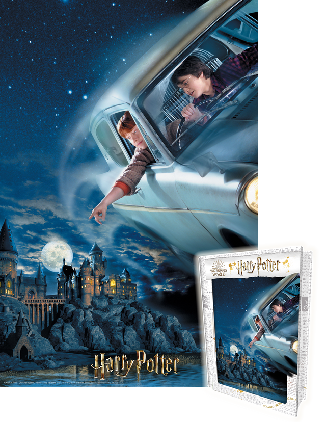 Puzzlr Harry Potter & Ron Flying over Hogwarts 3D Jigsaw Puzzle in Tin Book 35628 300pc 18x12"